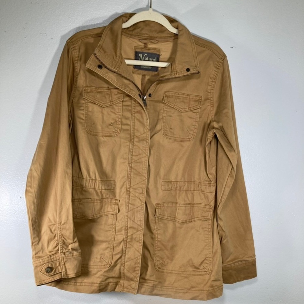Natural Reflections Tan Khaki Utility Field Jacket Women M Full Zip Cargo Pocket